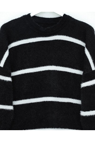 Modamorfo Striped Casual Bearded Knitwear Tunic -Black