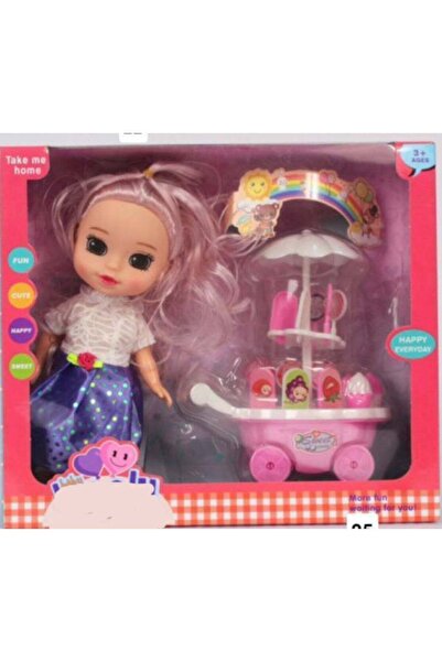 BAZAAR5 دمية مع عربة أطفال، دمية بائعة الآيس كريم للأطفال