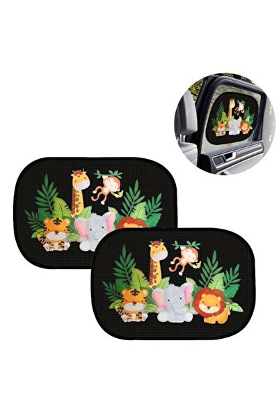 Generic غطاء حماية من أشعة الشمس فوق البنفسجية للنافذة الجانبية للسيارة للأطفال من قطعتين، بتصميم رسوم متحركة على شكل حيوان