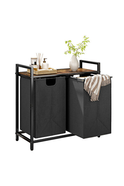 Sinyin Double Laundry Hamper with Wooden Top Shelf, Freestanding Laundry Sorter Organizer