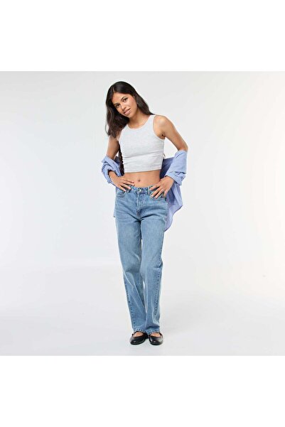 KİABİ High-Waisted Straight Leg Jeans BLUE