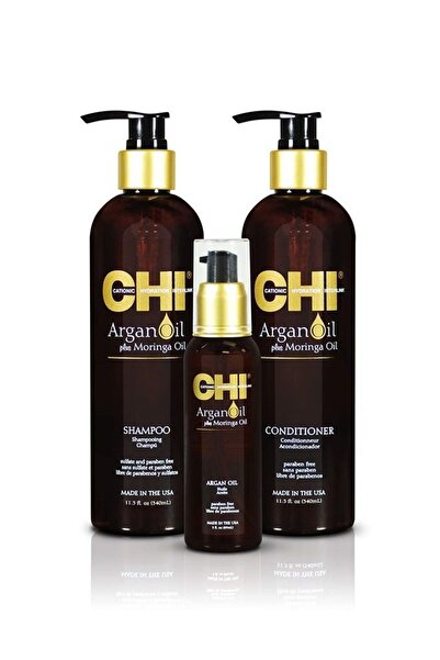 Chi Luxury trio of argan oil and moringa oil with shampoo, conditioner and moringa oil (3-piece set),