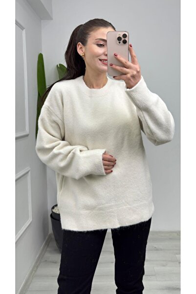 TUNAM BUTİK 4761 Crew Neck Soft Knit Sweater Cream