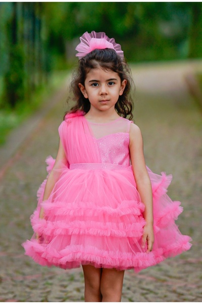 JBK فستان أطفال من إيديل بيمك توتو ذو طبقات وكشكشة وحزام