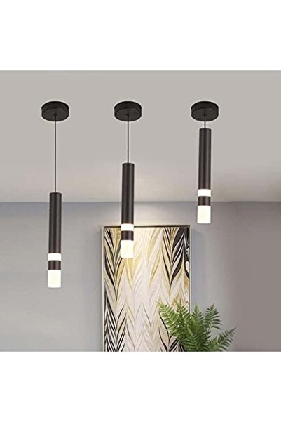 GENERAL Modern cylindrical long tube chandelier, black, 7W, yellow LED pendant light
