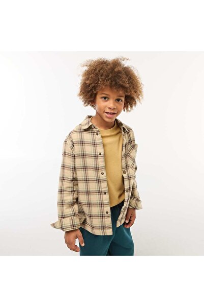 KİABİ قميص خارجي من الفلانيل بقصّة عادية، لون بيج