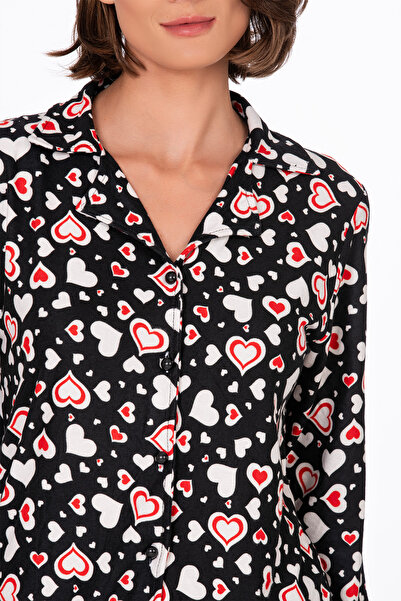 Kompedan Kadın Süet Önden Düğmeli Pijama Takımı | Kalpli