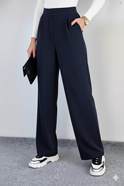 NİCE ελαστικό ύφασμα Ψηλόμεσο παντελόνι palazzo - Παντελόνι από ύφασμα με φαρδύ πόδι - Casual-Άνετο και κομψό γυναικείο παντελόνι