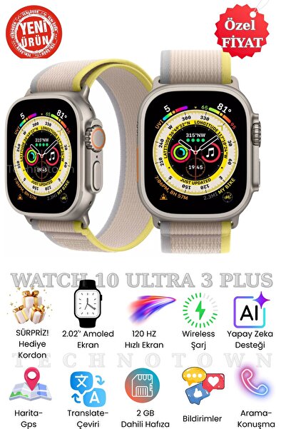 TECHNOTOWN Watch10 Ultra 3 Plus Akıllı Saat| ChatGPT|NFC|Arama-Konuşma|Mesaj ...