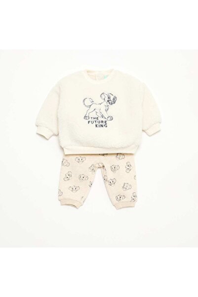 KİABİ Disney 'Simba' Cotton Sweatshirt + Pants Set WHITE