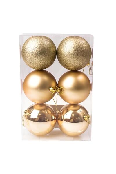 Elfora Yellow Gold Shiny Glitter Matte Tree Ball 6 Pieces 4 cm Christmas Tree...