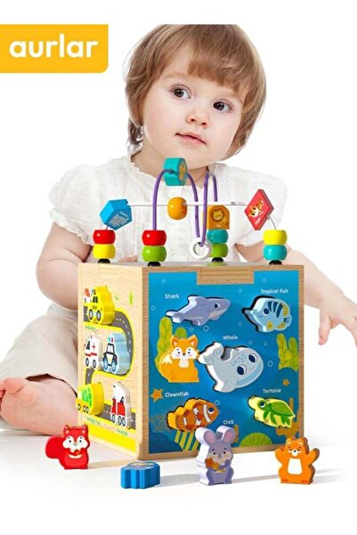 Aurlar مكعب خشبي للأطفال الصغار 6 في 1، ألعاب لوحة أنشطة حسية من مونتيسوري