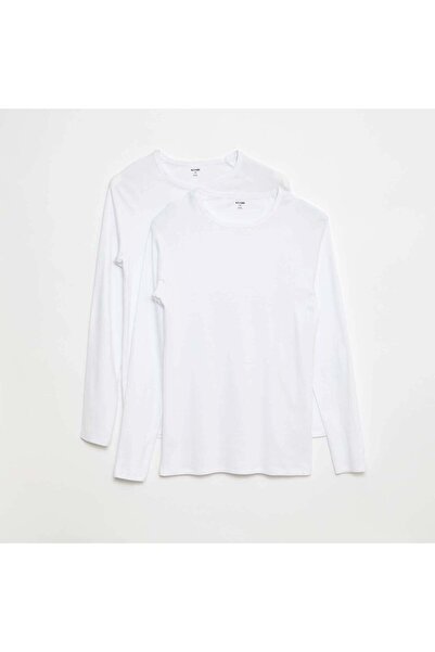 KİABİ تي شيرتات سادة بأكمام طويلة باللون الأبيض