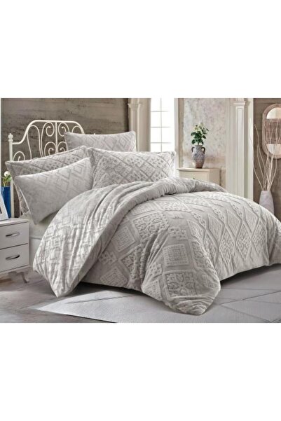 Alhabib bedding Remy Winter Double Bedspread, Gray Faux Fur, 6 Pieces