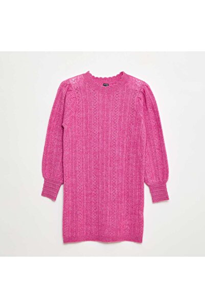 KİABİ فستان سويت شيرت محبوك مفتوح باللون الوردي