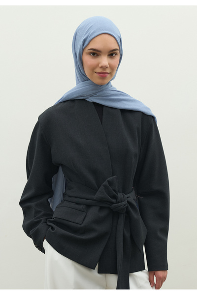 Fresh Cashmere Textured Shawl Denim Blue