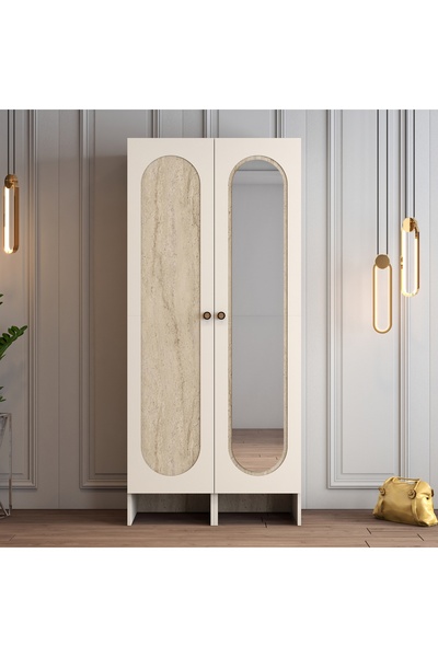 Variant Mobilya Münih 2 Kapılı Aynalı Gardrop (43) - Traverten Mermer