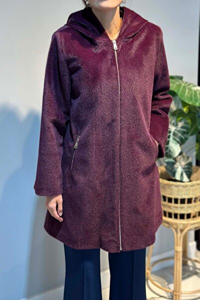 Lale Butik Large Size Zipper Detail Cap Jacket 2590 Plum