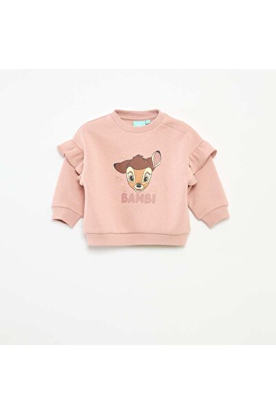 KİABİ سويت شيرت من الصوف بطبعة "ديزني" و"بامبي" مع تفاصيل كشكشة باللون الوردي