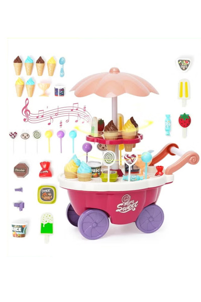 Generic 36PCS Ice Cream Toys Candy Cart Kids Play House Toys with Candy Ice Cream Chocolate,Large Storage