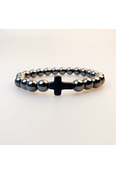OEM Men's Bracelet, Cross Design, Beads/Metal, Black