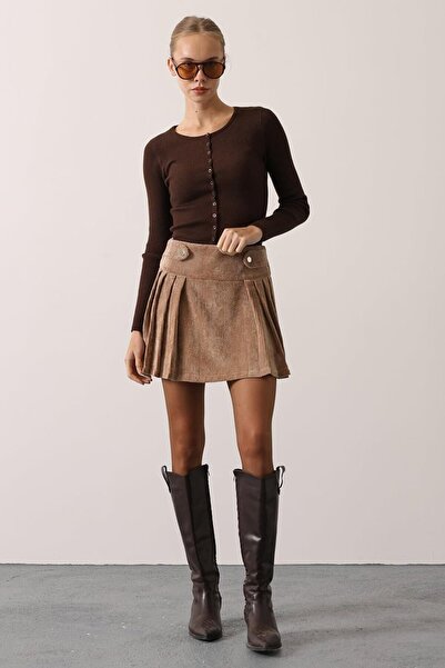 VAGGON Buckle Detailed Pleated Velvet Mini Skirt