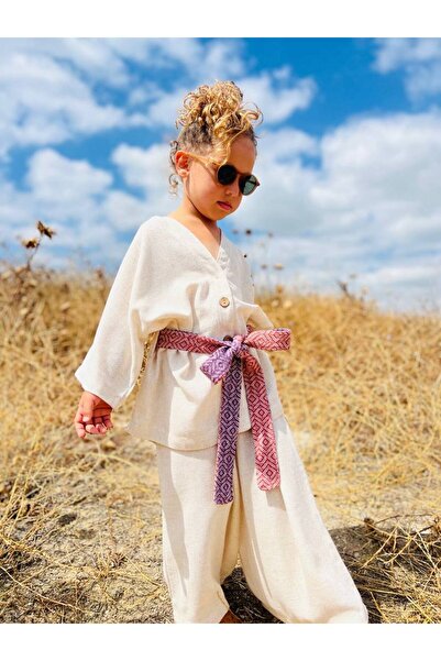 Balerinikizler Girl's Bohemian Suit with Belt Detail