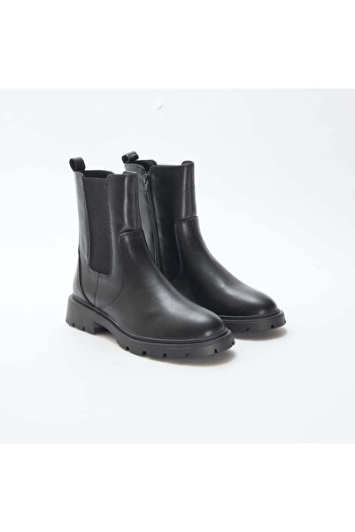 KİABİ Faux leather Chelsea boots with elasticated gussets BLACK