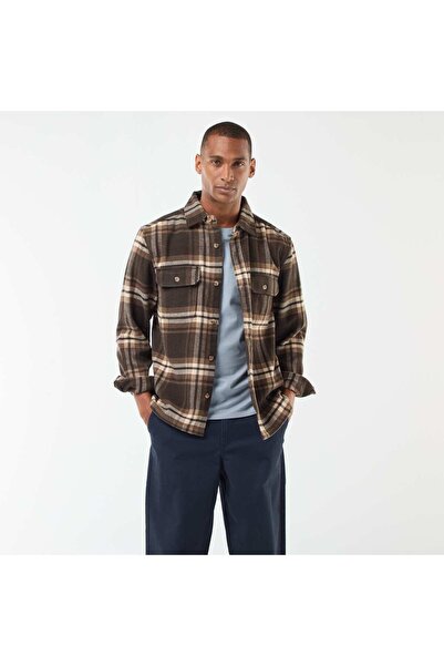 KİABİ قميص خارجي منقوش باللون البني