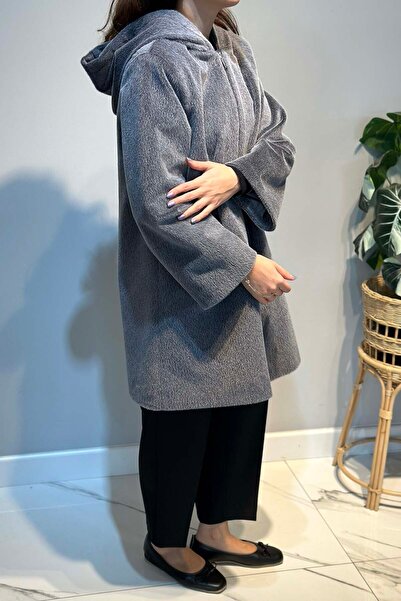 Lale Butik Large Size Zipper Detail Cap Jacket 2590 Gray