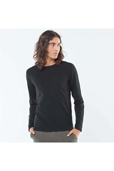 KİABİ تي شيرت سادة بأكمام طويلة وياقة دائرية باللون الأسود