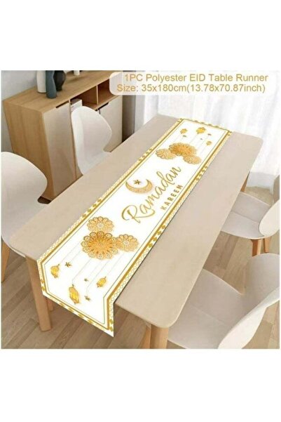 Generic Ramadan Mubarak Table Runner Tablecloth Decorations Islamic Ramadr Muslim Eid (White, 183x33 cm)