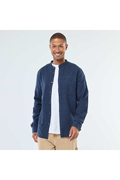 KİABİ قميص فلانل سادة مع ياقة ماندرين باللون الأزرق