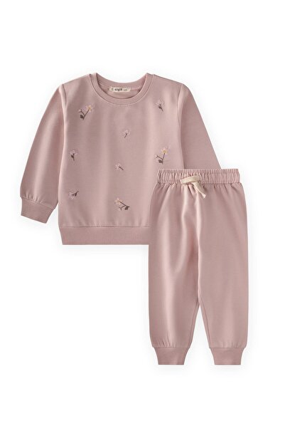 Cigit Sweatshirt Set 1-7 Years Powder Pink