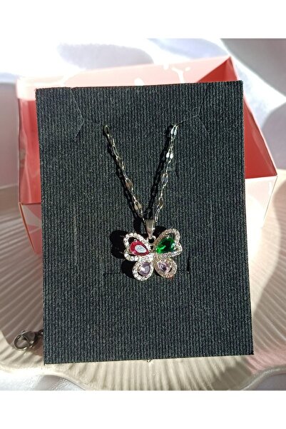stainless steell Steel Butterfly Necklace with Colored Stone