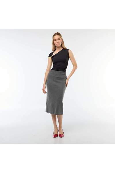 KİABİ Ottoman Knit Midi Skirt GREY