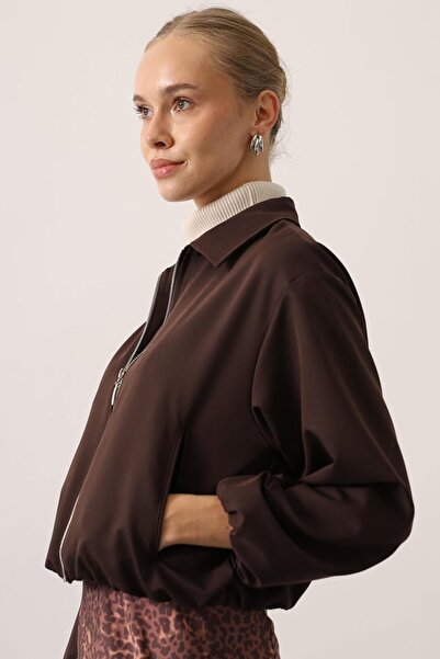 VAGGON Zipper Closure Bomber Jacket with Elastic Waist and Sleeves