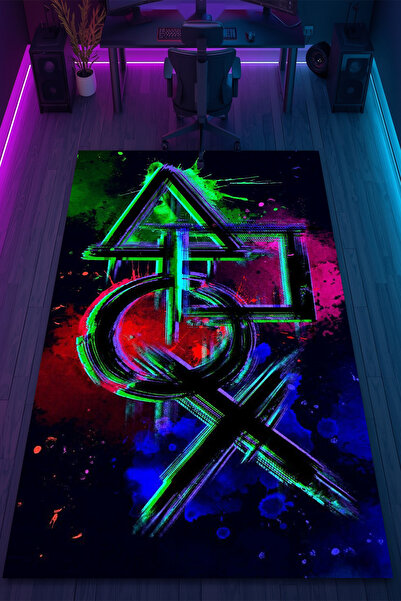 HalıOnline Gamer Konsol Desenli Kaymaz Taban Makinede Yıkanabilir Gaming Oyun...