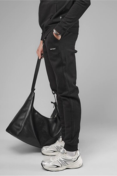 SOFTWAY Unisex Regular Fit Pocketed Interlock Pique Sweatpants - Black