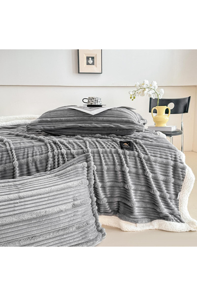 CASIMI Artificial Sheep Fur Blanket Set with 2 Pillowcases - Grey