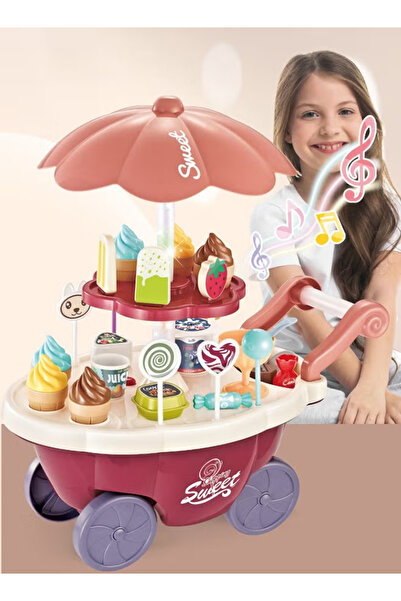 Generic 36PCS Ice Cream Toys Candy Cart Kids Play House Toys with Candy Ice Cream Chocolate,Large Storage