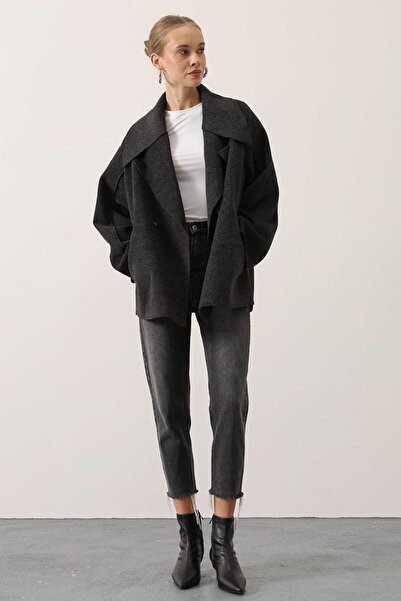 VAGGON Wide Collar Double Pocket Cashmere Jacket