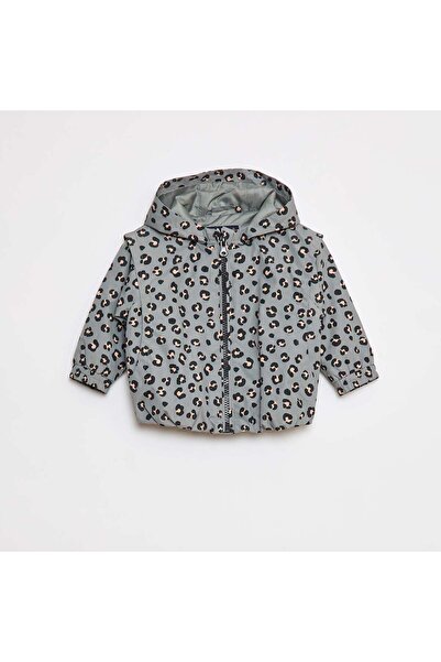 KİABİ سترة خفيفة الوزن بغطاء رأس مع نقش كامل باللون الكاكي