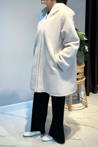 Lale Butik Large Size Zipper Detail Cap Jacket 2590 Ecru