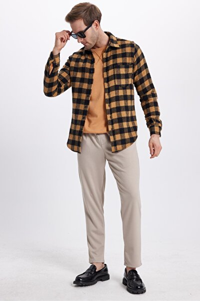 Tudors Men's regular fit classic cut beige jogger pants with elastic waist and laces