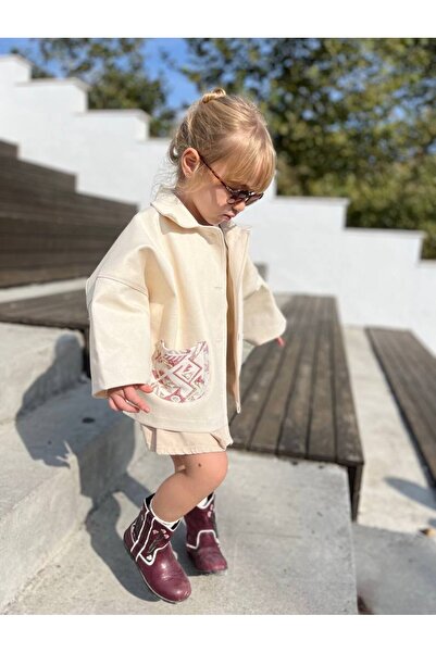 Balerinikizler Girl's Bohemian Jacquard Pocketed Glitter Gabardine Jacket