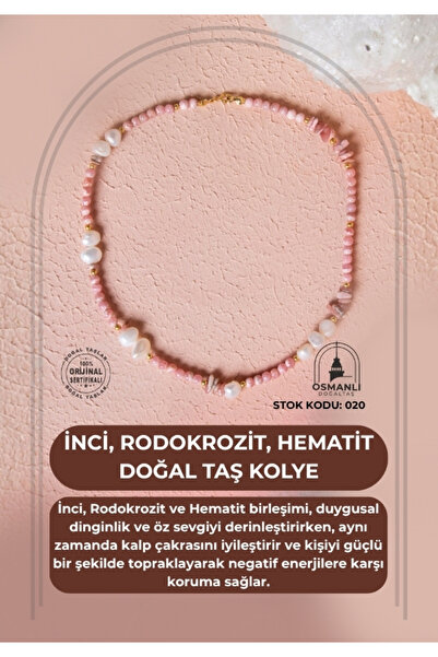 OSMANLI DOĞAL TAŞ Certified Pearl, Rhodochrosite, Hematite Natural Stone Pendant (Sk:020)