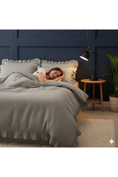 Sudemhome 100% Natural Cotton Double Ruffled Duvet Cover Set 200X220 cm