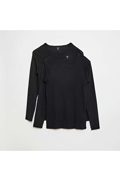 KİABİ Basic Long-Sleeved Plain T-Shirts BLACK