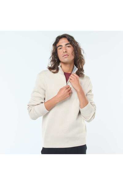 KİABİ سترة محبوكة بسحاب ورقبة عالية، لون بيج